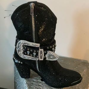 COPY - Black sequin rhinestone boot.